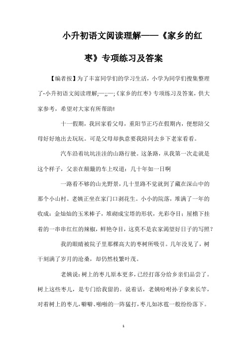 小升初语文阅读理解——《家乡的红枣》专项练习及答案