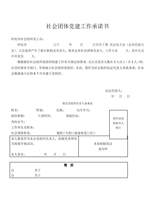 社会团体党建工作承诺书(新)