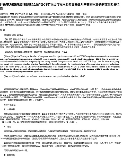 评价复方樟柳碱注射液联合抗VEGF药物治疗视网膜分支静脉阻塞黄斑水肿的有效性及安全性