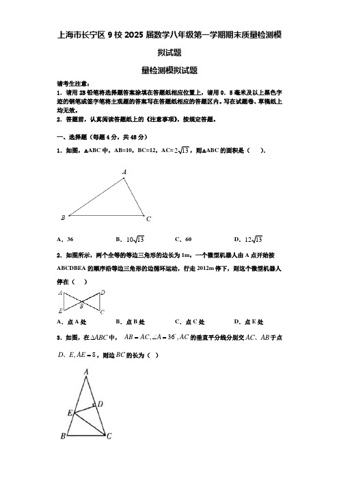 上海市长宁区9校2025届数学八年级第一学期期末质量检测模拟试题含解析