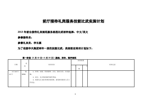 前厅接待礼宾服务技能比武实施计划