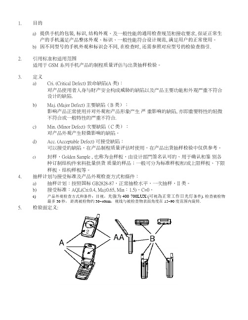 移动电话成品外观检验标准