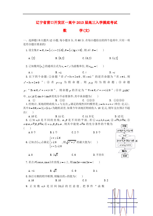 辽宁省营口开发区一高中高三数学入学摸底考试试题 文 