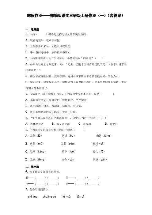 寒假作业(一)(试题)-2021-2022学年语文三年级上册