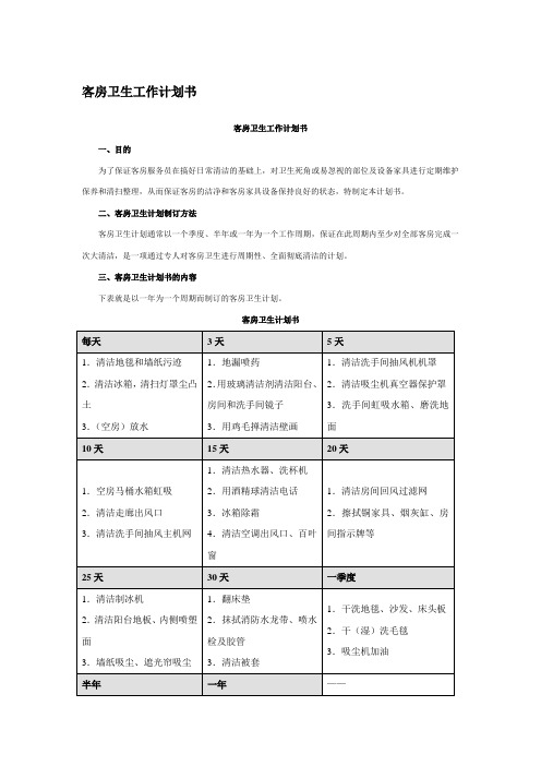 客房卫生工作计划书