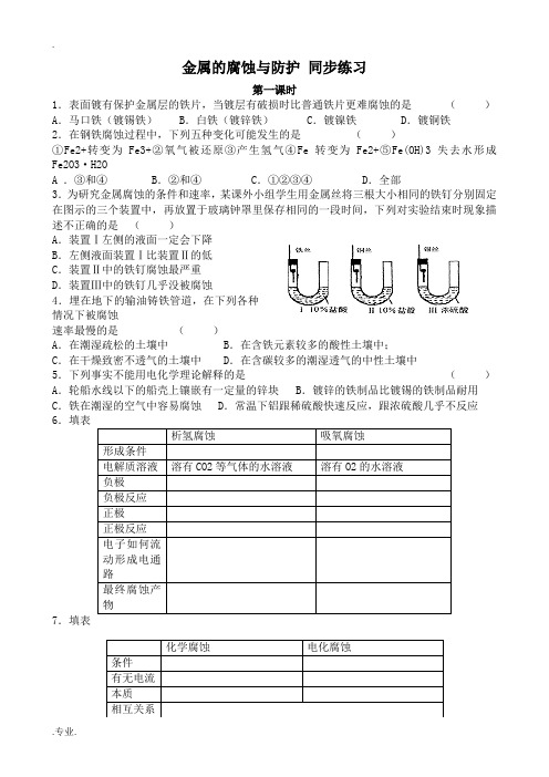 苏教版高中化学选修4金属的腐蚀与防护 同步练习2