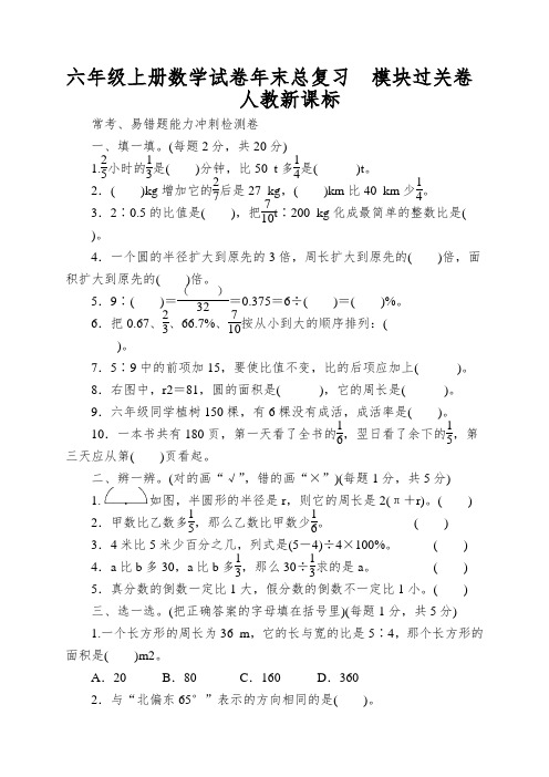 六年级上册数学试卷年末总复习模块过关卷人教新课标