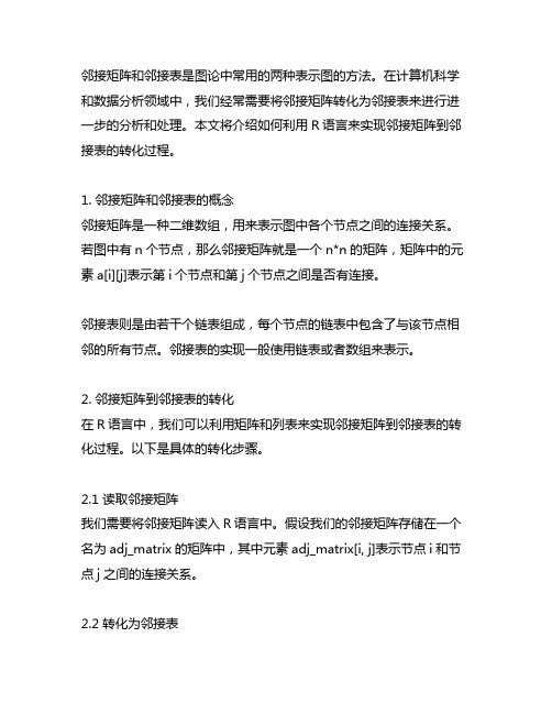 r语言 邻接矩阵转化为邻接表