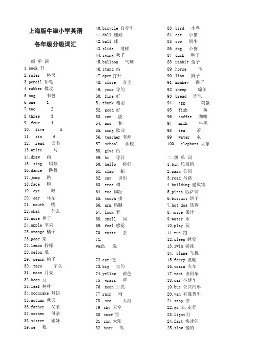 上海版小学牛津英语1-6级单词整理(可直接打印)
