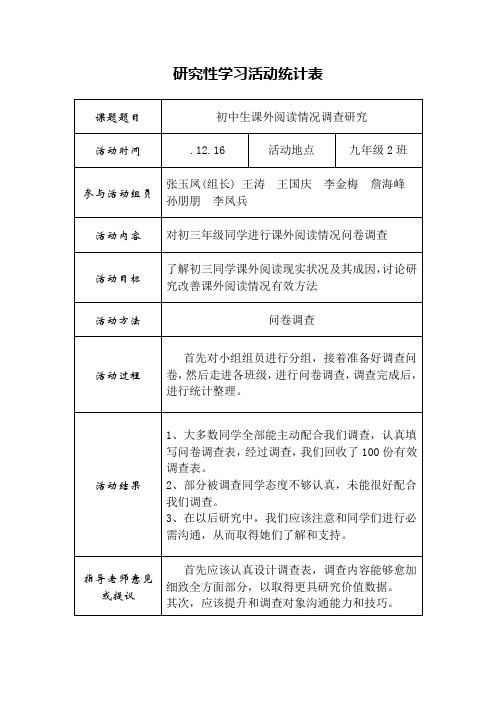 研究性学习活动记录表份