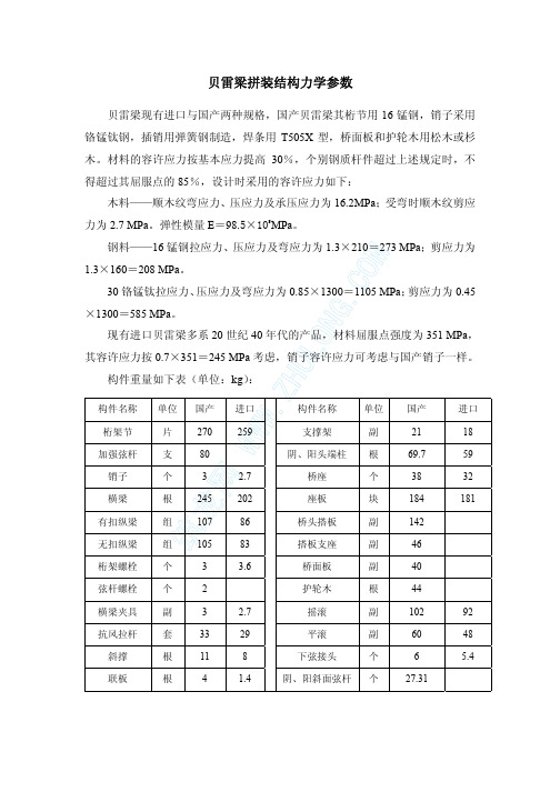 贝雷梁各杆件重量及拼装的力学参数