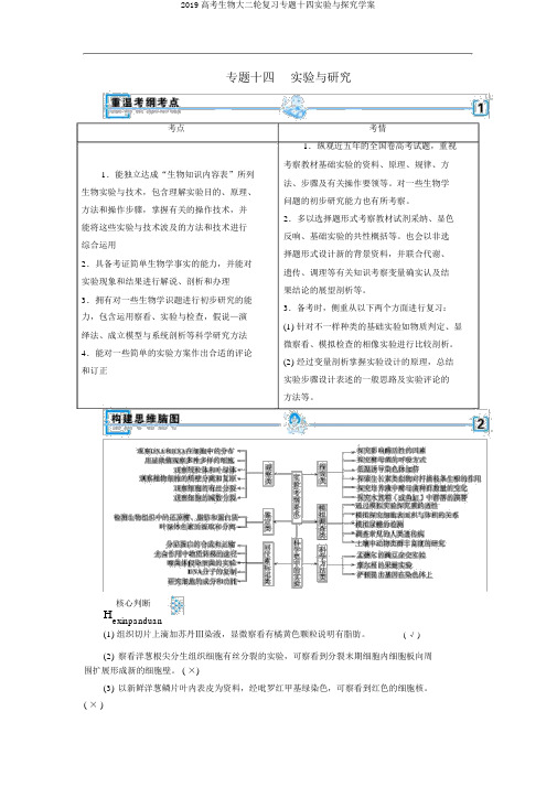 2019高考生物大二轮复习专题十四实验与探究学案