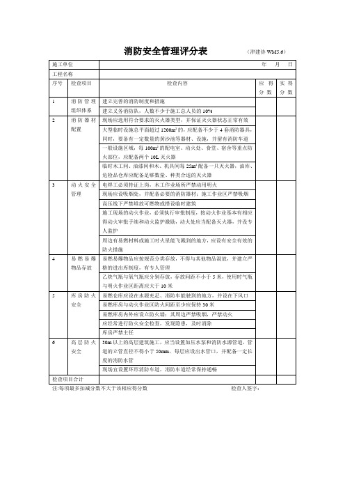 消防安全管理评分表