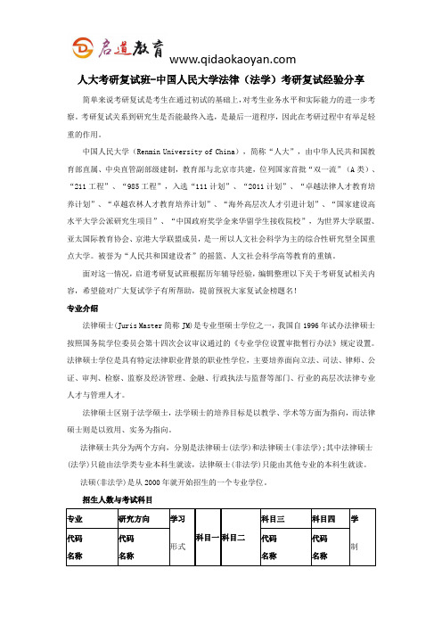 人大考研复试班-中国人民大学法律(法学)考研复试经验分享