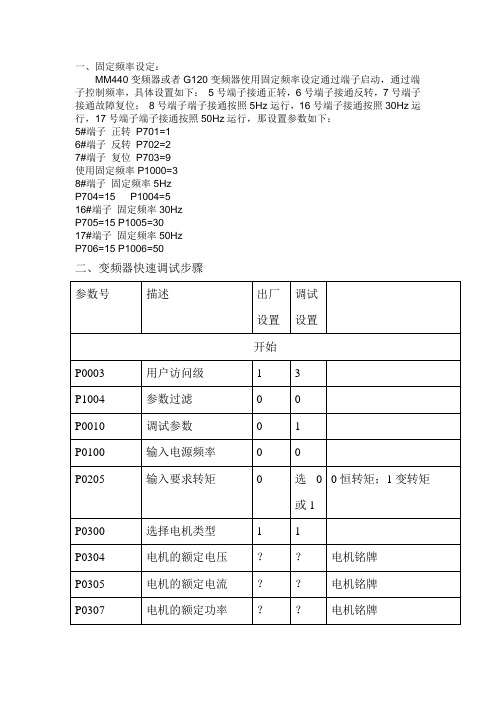 MM440变频器使用固定频率设定通过端子启动