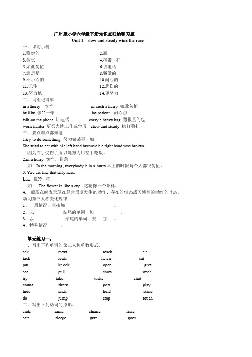 广州版最新版小学六年级下册知识点归纳和习题全册