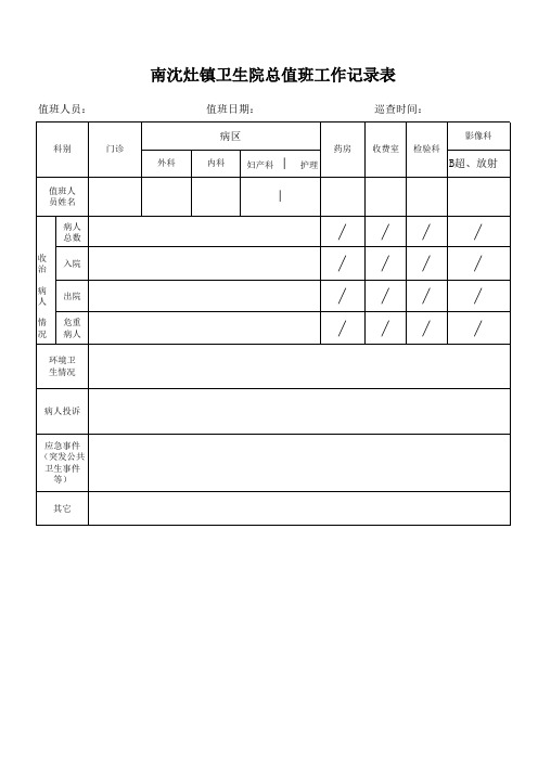 医院行政总值班工作记录表