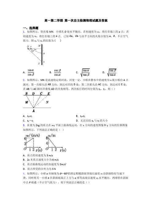 高一第二学期 第一次自主检测物理试题及答案