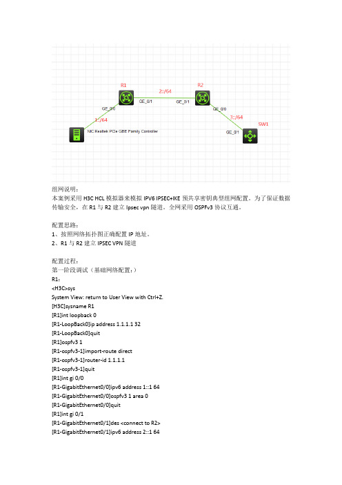 H3C IPV6之ipsec(ike预共享)典型组网配置案例