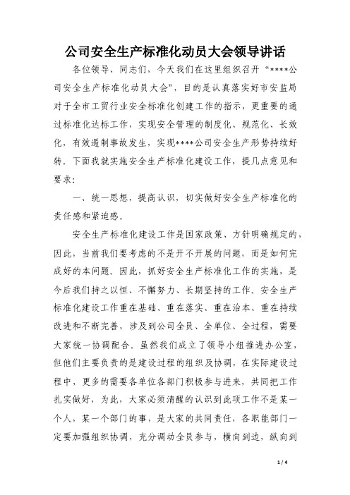 公司安全生产标准化动员大会领导讲话.doc