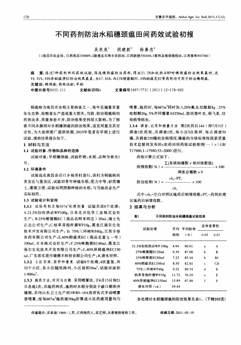 不同药剂防治水稻穗颈瘟田间药效试验初报