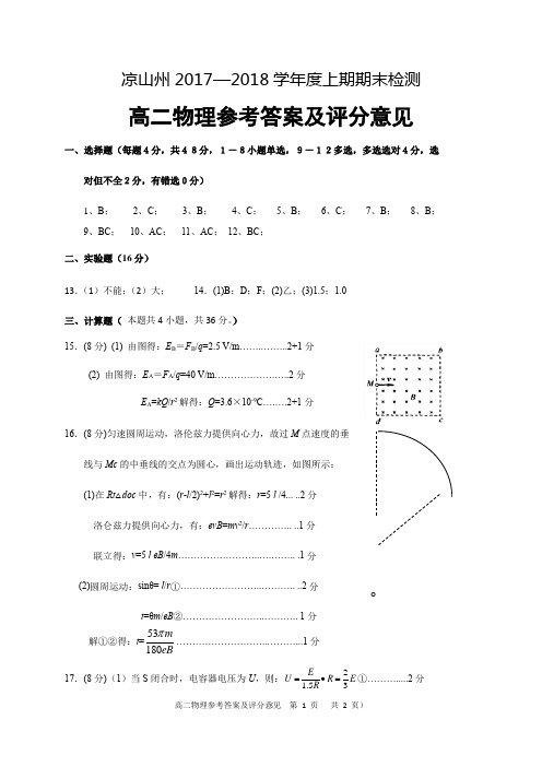 四川省凉山州2017-2018学年高二上学期期末考试物理答案