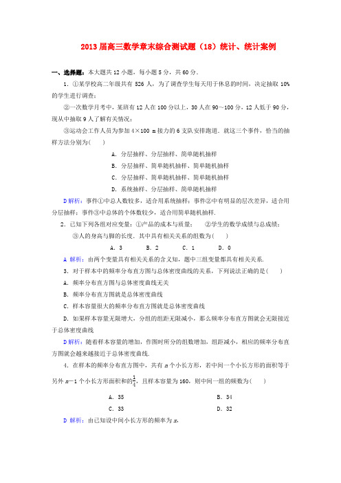 高三数学 章末综合测试题(18)统计与统计案例、算法初步(2)