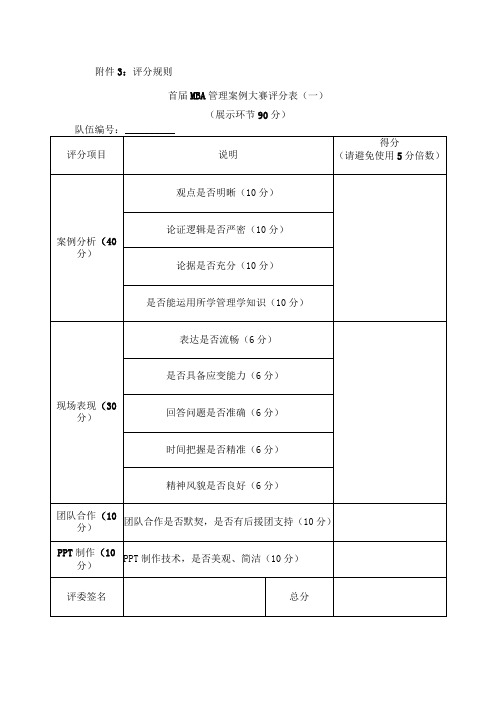 评分规则首届MBA管理案例大赛评分表一