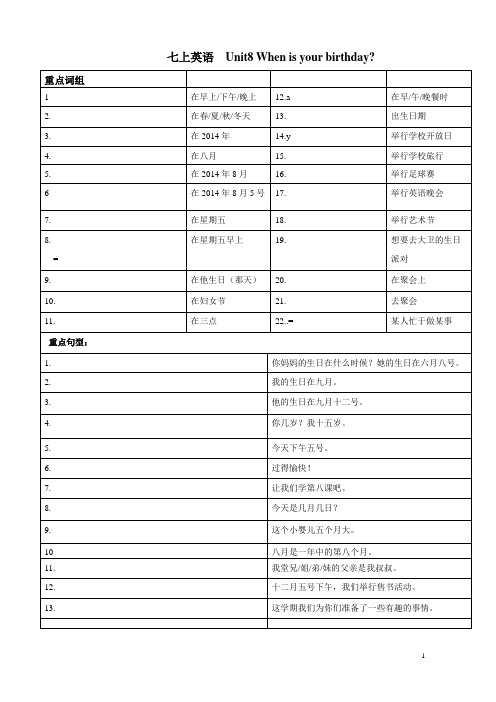 人教版七年级上册英语unit8知识点详解