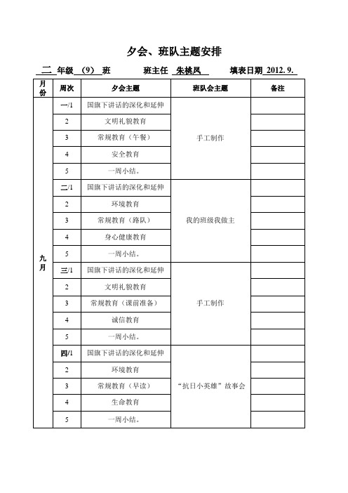 各班夕会、班队会内容安排空表