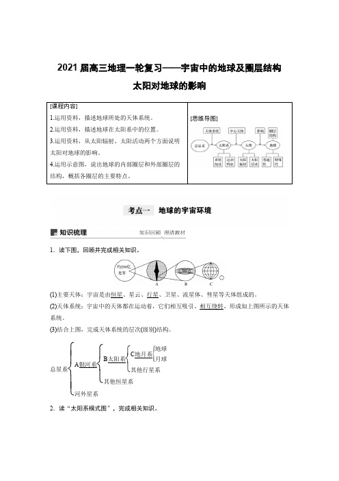 2021届高三地理一轮复习——宇宙中的地球及圈层结构 太阳对地球的影响