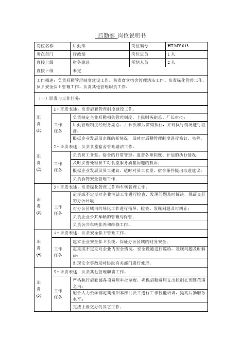 后勤部岗位职责表