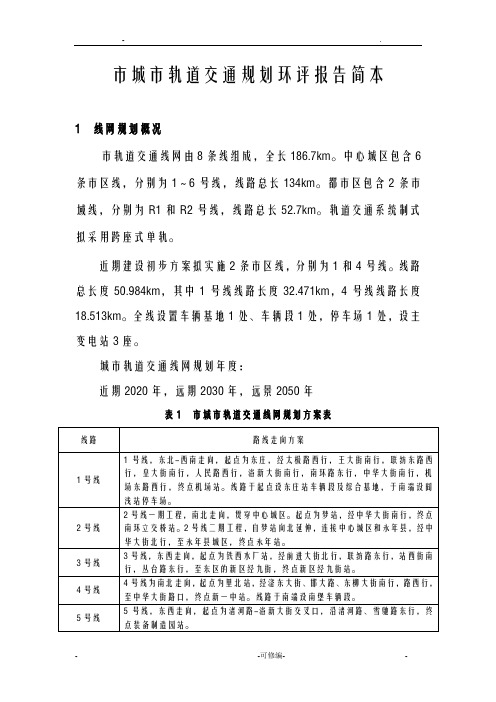 城市轨道交通线网及建设规划环评报告