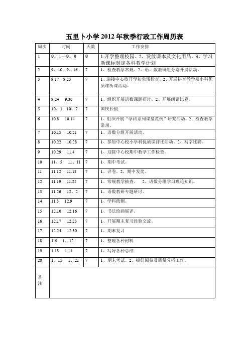 行政工作周历表