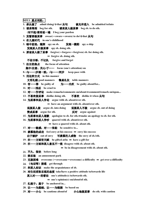 M5U1重点词组和句型