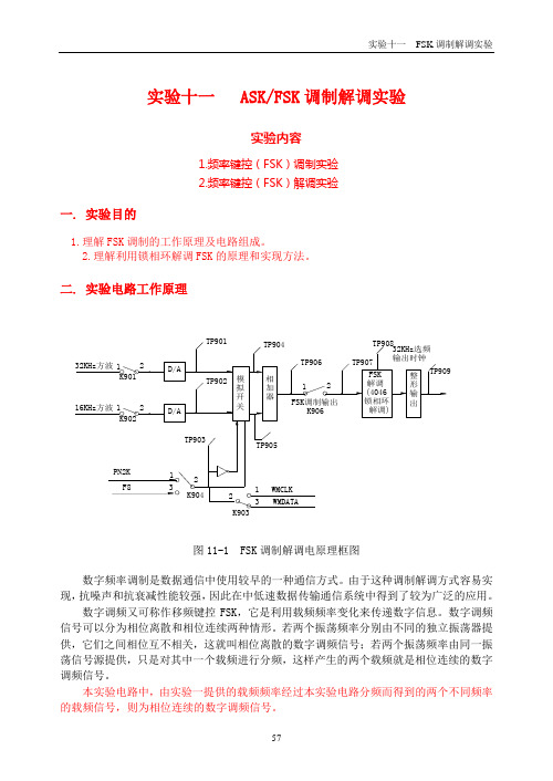 通信原理学生(修改)实验11 FSK调制解调实验