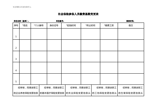 社会保险参保人员缴费基数变更表(公共业务表七)