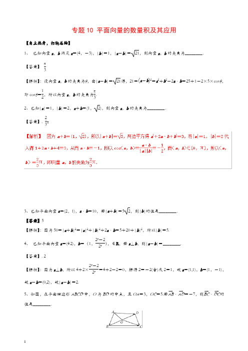 冲刺2019高考数学二轮复习核心考点：10平面向量的数量积及其应用(含解析)