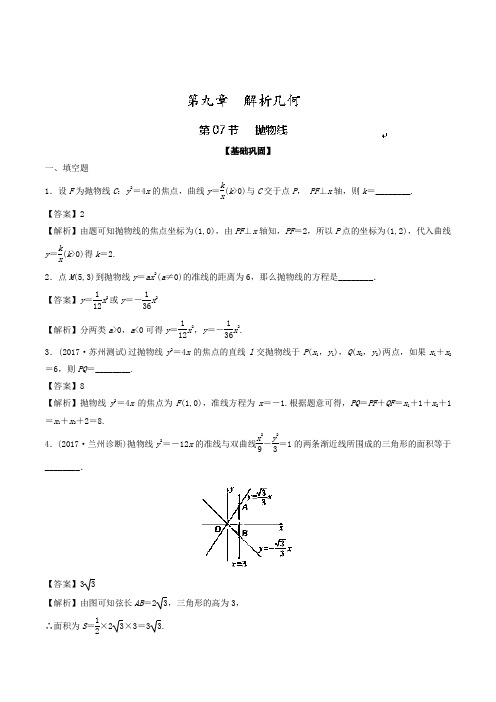 专题9-7 抛物线练-2018年高考数学一轮复习讲练测江苏