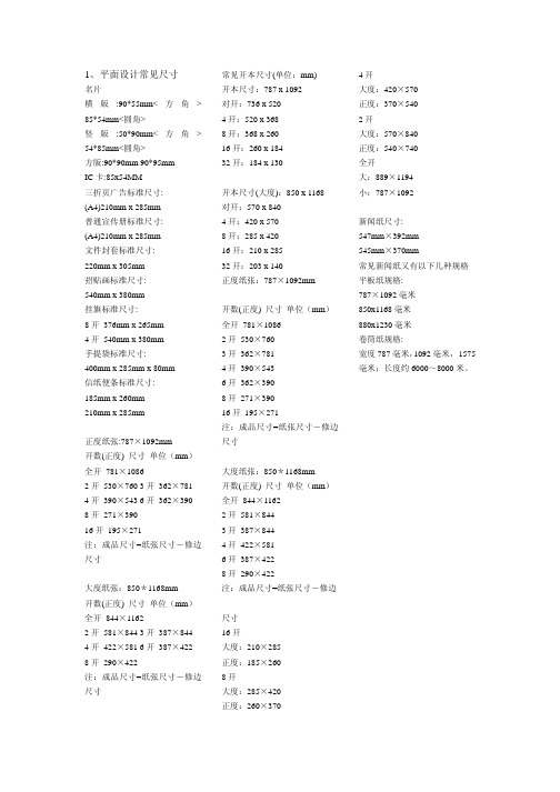 平面设计常见尺寸