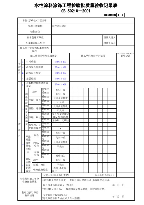 水性涂料涂饰工程检验批质量验收记录表GD24030801