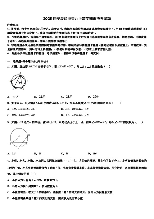 2025届宁夏盐池县九上数学期末统考试题含解析