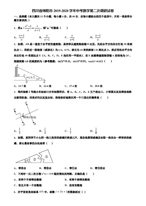 四川省绵阳市2019-2020学年中考数学第二次调研试卷含解析