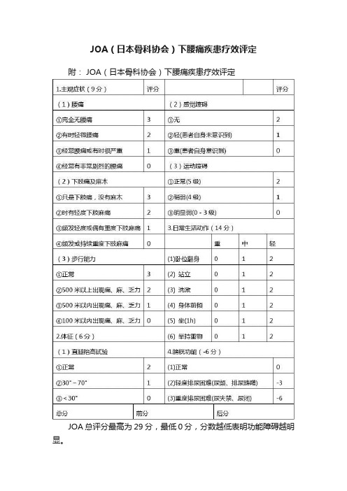 JOA（日本骨科协会）下腰痛疾患疗效评定