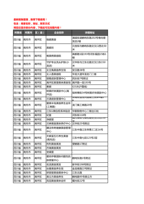 新版四川省南充市高坪区美容院企业公司商家户名录单联系方式地址大全123家