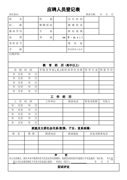 (完整版)应聘登记表模板