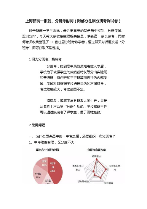 上海新高一报到、分班考时间（附部分往届分班考测试卷）