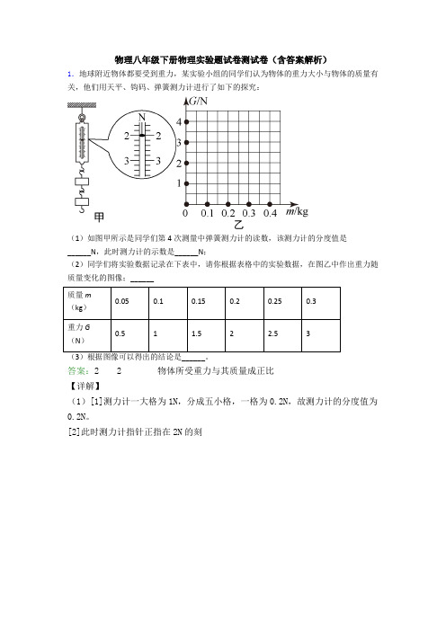 物理八年级下册物理实验题试卷测试卷(含答案解析)