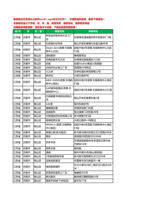 2020新版江苏省无锡市锡山区服装工商企业公司商家名录名单黄页联系电话号码地址大全900家