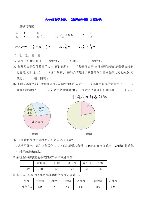 六年级数学上册：《扇形统计图》习题精选